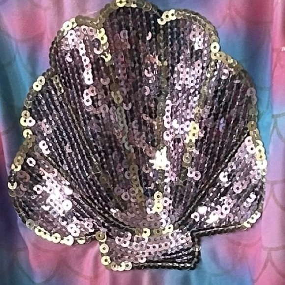 Betsey Johnson Pink, Blue, & Purple Mermaid Sequin Shell Cross Back 7/8 Swimsuit - Picture 5 of 8